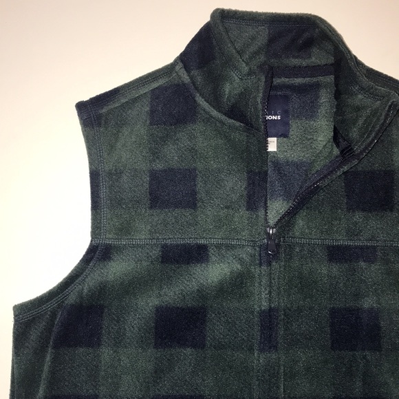 Basic Editions Vest Soft Fleece Green & Black Plaid Has Pockets Size Small - Picture 3 of 10